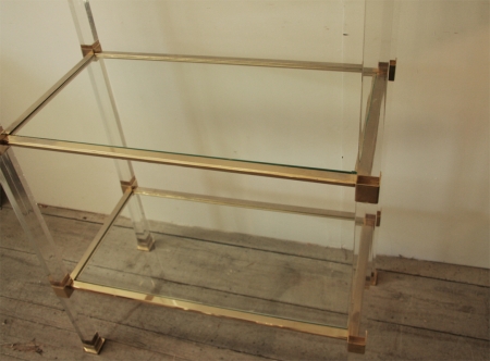French 1960's Lucite, Glass And Brass Shelves