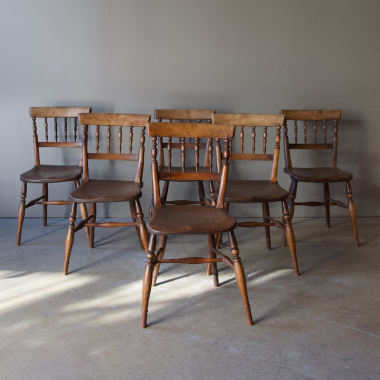 Set Of Six, English, 19th Century, Spindleback Chairs 